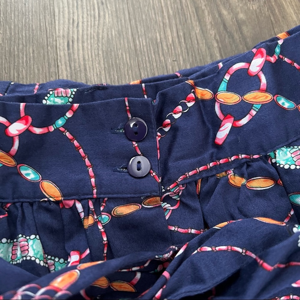 Umgee Blue Geometric Print Button Front Paper Bag Waist Knee Length Skirt - Picture 4 of 13